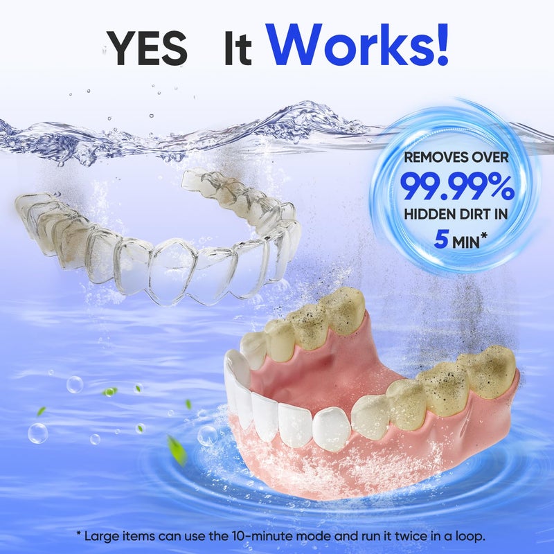 MySmile آلة تنظيف الأسنان بالموجات فوق الصوتية MySmile - منظف طقم الأسنان بتردد 45 كيلو هرتز مع سعة 200 مل للمواءمات، الأقواس، واقي الفم، واقي الليل، علبة تنظيف الأسنان المحمولة مع مؤقت رقمي (أسود) - Image 2