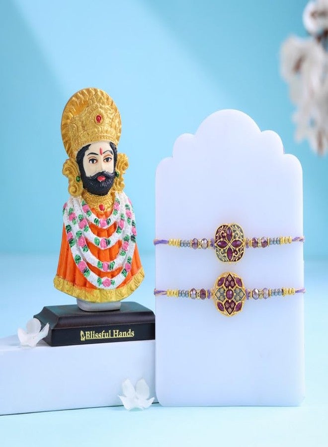 Floweraura مجموعة Floweraura Raksha Bandhan Celebration Premium المصنوعة يدويًا مكونة من 2 Regal Bloom Rakhi مع قطعة عرض Lord Khatu Shyam - Rakhi للأخ والبهاي وأبناء العم وRaksha Bandhan هدية - Image 1