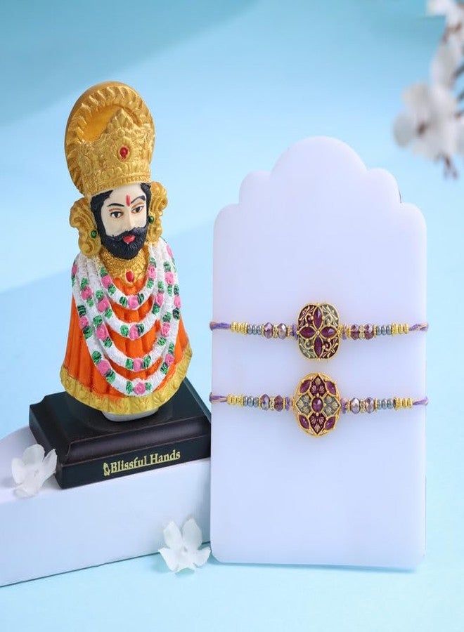 Floweraura مجموعة Floweraura Raksha Bandhan Celebration Premium المصنوعة يدويًا مكونة من 2 Regal Bloom Rakhi مع قطعة عرض Lord Khatu Shyam - Rakhi للأخ والبهاي وأبناء العم وRaksha Bandhan هدية - Image 2