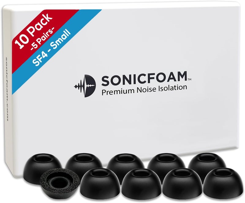 SONICFOAM أطراف قطن الذاكرة للسماعات الداخلية – عزل صوتي عالي الجودة، أطراف قطنية قابلة للتغيير، 10 قطع لسماعات الأذن الداخلية (الحجم الصغير، اللون الأسود) - Image 1