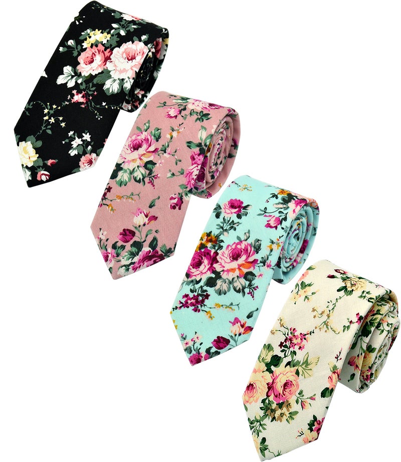 Geek-M Men's Fashion Causal Cotton Floral Printed Tie Necktie Skinny Ties for Men Pack of 4 - Image 2