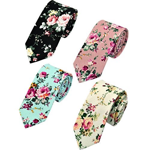 Geek-M Men's Fashion Causal Cotton Floral Printed Tie Necktie Skinny Ties for Men Pack of 4 - Image 1