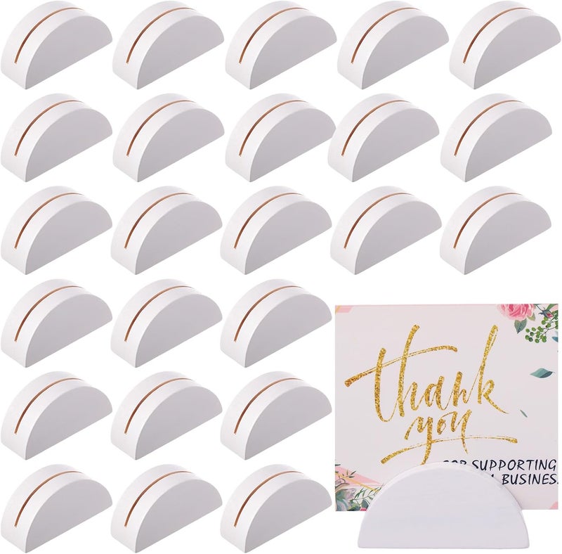 Colingmill 24 Pcs White Table Number Stands Wooden Small Size Lightweight Table Name Holder Semicircular Design Place Cardholders Office Tag Photo Menu Wedding Banquet Birthday Party Restaurant - Image 1