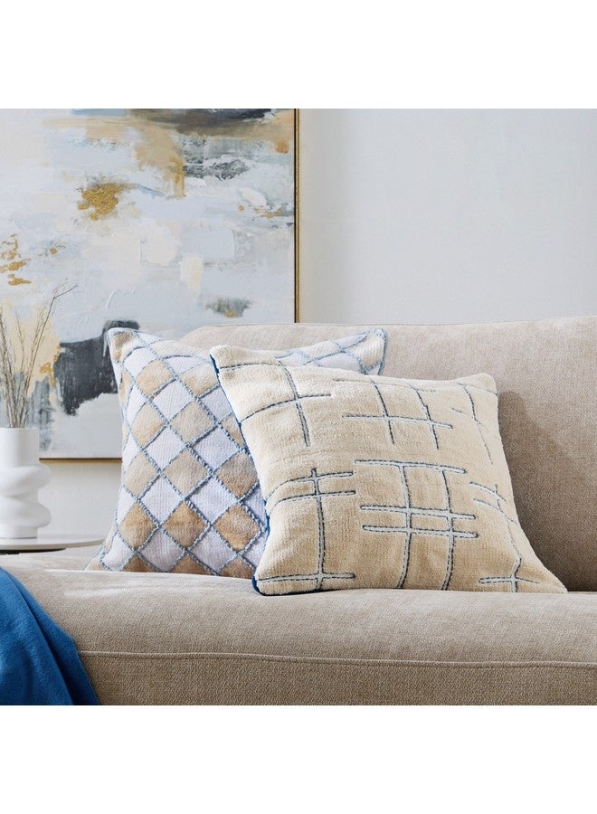 Home Box Warm Oasis Varia Chenille Embroidered Filled Cushion 50 x 50 cm  - Image 1