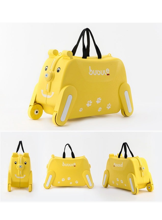 BLOOMING TIME Yellow Puppy Children's Suitcase Can Be Single Shoulder Strap Roller Can Be Ridden And Pulled Yellow - Image 3