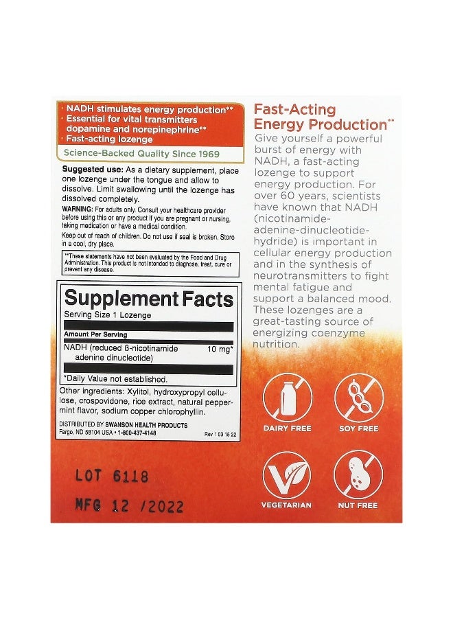 Swanson, NADH, Peppermint, 10 mg, 30 Lozenges - Image 2