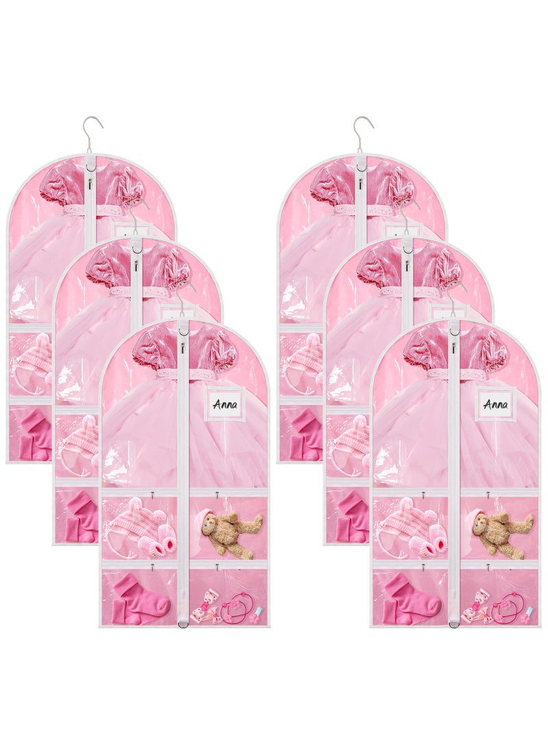 Nuenen Nuenen 6 Pcs Kids Dance Costume Garment Bag for Hanging Clothes Clear Dance Garment Bags for Dancers with 5 Zipper Pockets Closet Hanging Clothes Cover37 x 21 InchPink 