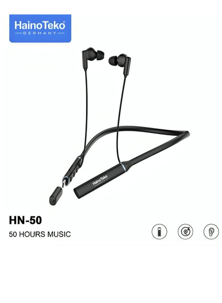 Haino Teko HN-50 Neckband Bluetooth Headphone with 50 Hours of Music High Sound Quality Ultra-Clear Microphone and the Headphone Can be Charged via Mobile Black - Image 2