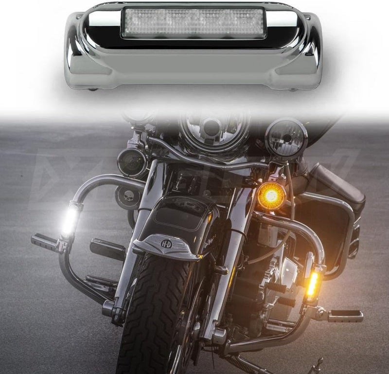 XKGLOW XK034014-W Chrome Motorcycle Highway Bar Switchback Driving Light - White Amber LED for Harley Davidson Touring Bikes - Image 1