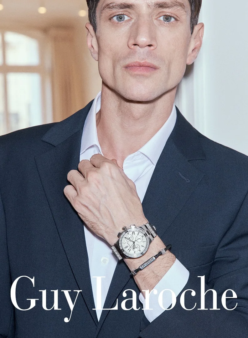 Guy Laroche Jean Black Leather And Stainless Steel Bracelet