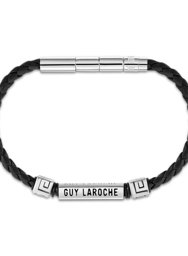 Guy Laroche Jean Black Leather And Stainless Steel Bracelet