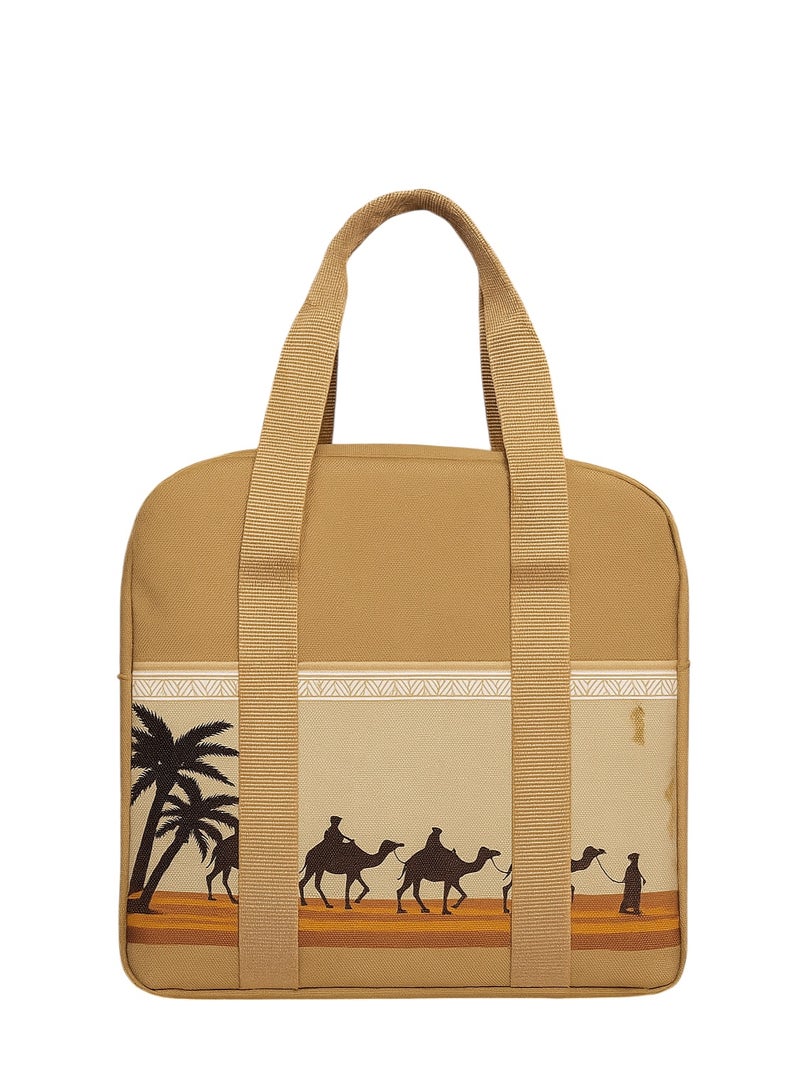 باصرة شنطة ترامس شاي وقهوة ودلال للرحلات – حقيبة حفظ ترمس ودلة قماشية بلون بيج – شنطة قهوة وشاي للبر والسفر بتصميم أنيق وعازل للحرارة - Image 1