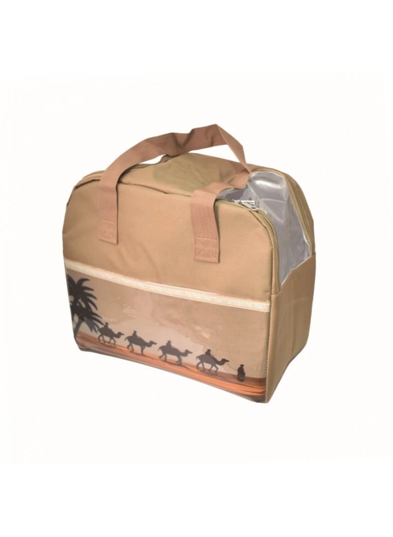 باصرة شنطة ترامس شاي وقهوة ودلال للرحلات – حقيبة حفظ ترمس ودلة قماشية بلون بيج – شنطة قهوة وشاي للبر والسفر بتصميم أنيق وعازل للحرارة - Image 5