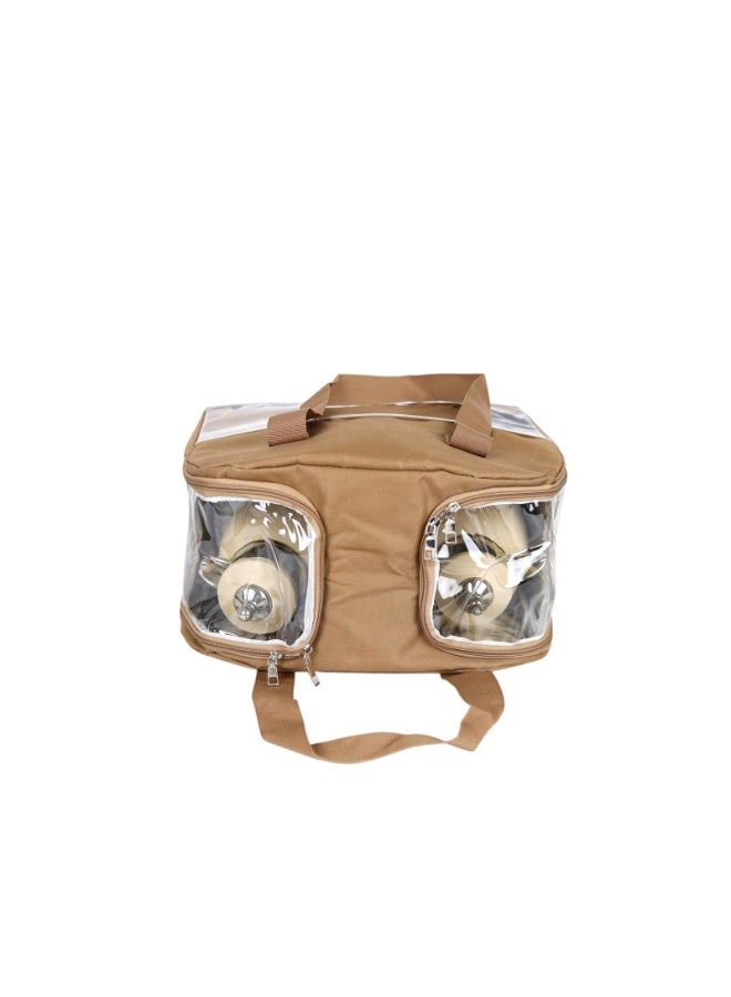 باصرة شنطة ترامس شاي وقهوة ودلال للرحلات – حقيبة حفظ ترمس ودلة قماشية بلون بيج – شنطة قهوة وشاي للبر والسفر بتصميم أنيق وعازل للحرارة - Image 2