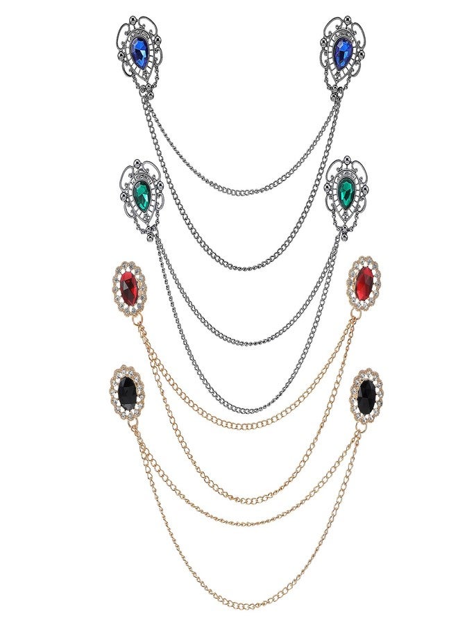 جريفوسيا أربع قطع من مشابك شالات السترات الصوفية العتيقة المرصعة بالأحجار الكريمة، ودبابيس بروش كلاسيكية لياقات الكارديجان للنساء، وزينة أنيقة لقمصان الفساتين لحفلات الكريسماس والهالوين - Image 1