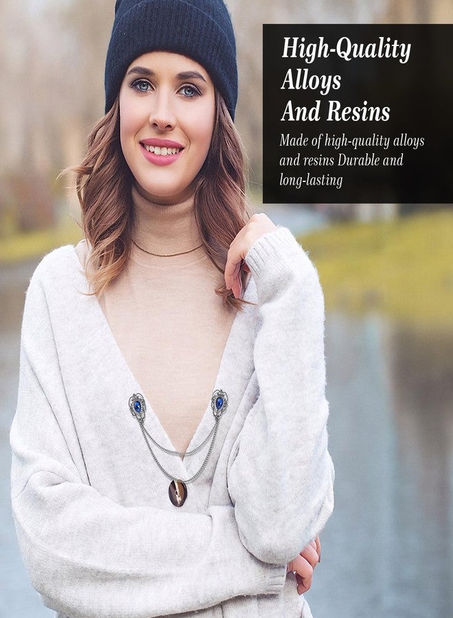 جريفوسيا أربع قطع من مشابك شالات السترات الصوفية العتيقة المرصعة بالأحجار الكريمة، ودبابيس بروش كلاسيكية لياقات الكارديجان للنساء، وزينة أنيقة لقمصان الفساتين لحفلات الكريسماس والهالوين - Image 3