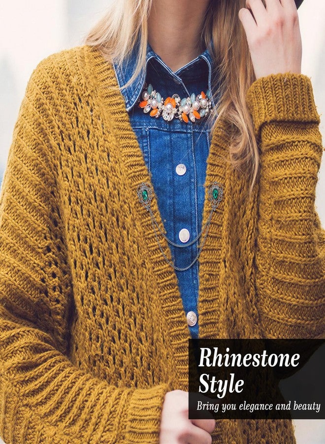 جريفوسيا أربع قطع من مشابك شالات السترات الصوفية العتيقة المرصعة بالأحجار الكريمة، ودبابيس بروش كلاسيكية لياقات الكارديجان للنساء، وزينة أنيقة لقمصان الفساتين لحفلات الكريسماس والهالوين - Image 4