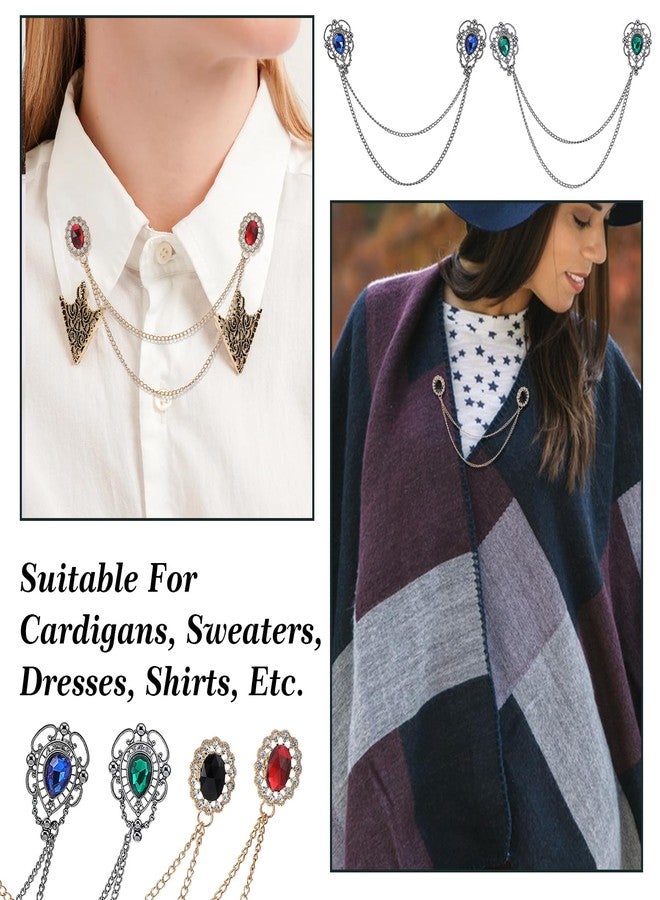 جريفوسيا أربع قطع من مشابك شالات السترات الصوفية العتيقة المرصعة بالأحجار الكريمة، ودبابيس بروش كلاسيكية لياقات الكارديجان للنساء، وزينة أنيقة لقمصان الفساتين لحفلات الكريسماس والهالوين - Image 5