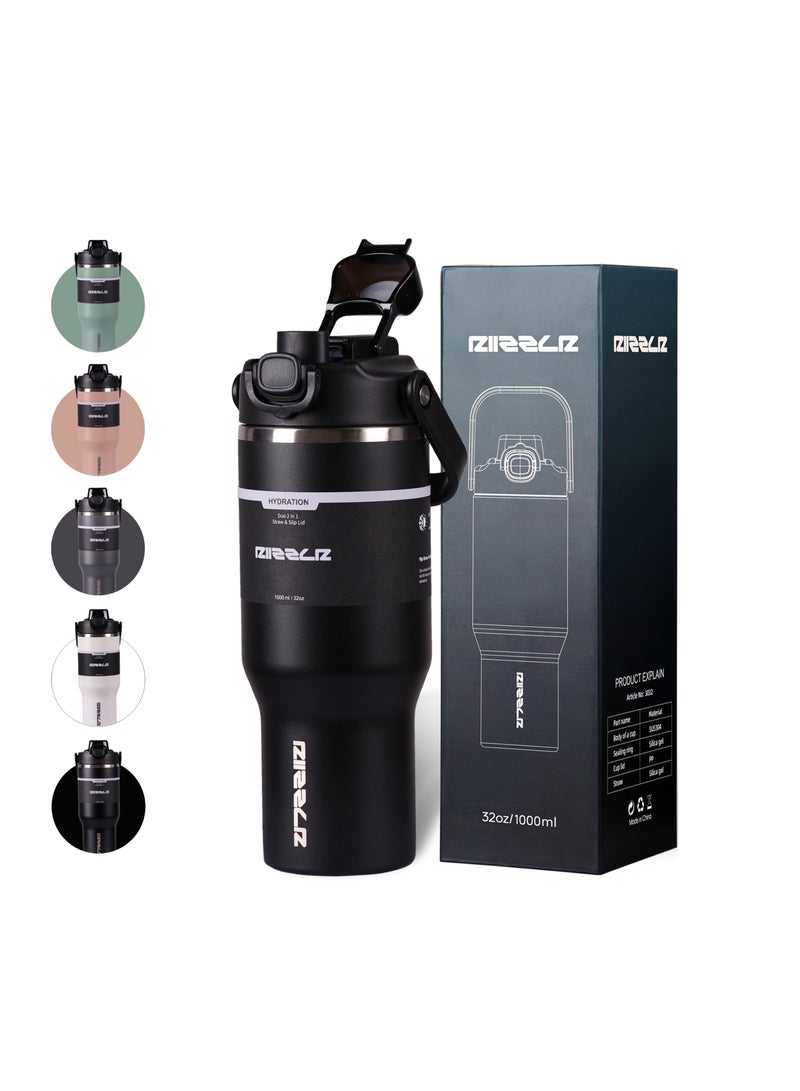 RIIZZLR® 1000ml Insulated Water Bottle Tumbler with 2-in-1 Straw & Sip Lid – Stainless Steel Vacuum Flask, Double Wall, BPA-Free, Leakproof, Wide Mouth, Keeps Drinks Hot 12H / Cold 24H - Image 1