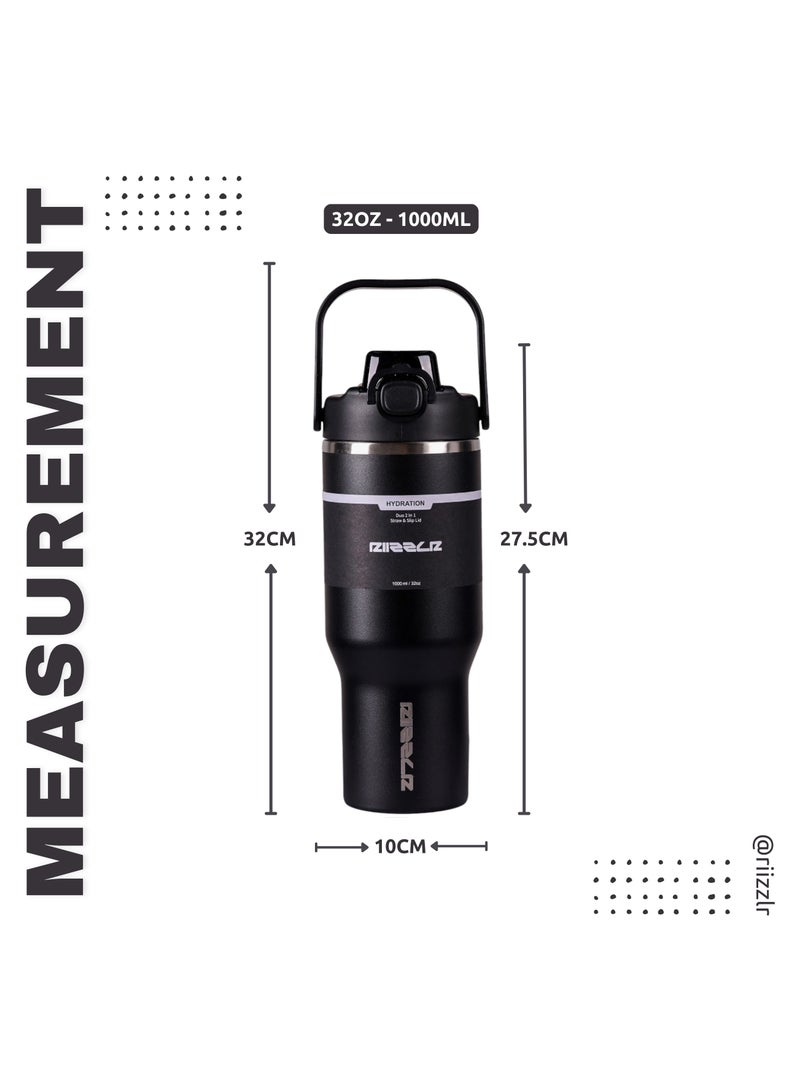 RIIZZLR® 1000ml Insulated Water Bottle Tumbler with 2-in-1 Straw & Sip Lid – Stainless Steel Vacuum Flask, Double Wall, BPA-Free, Leakproof, Wide Mouth, Keeps Drinks Hot 12H / Cold 24H - Image 5