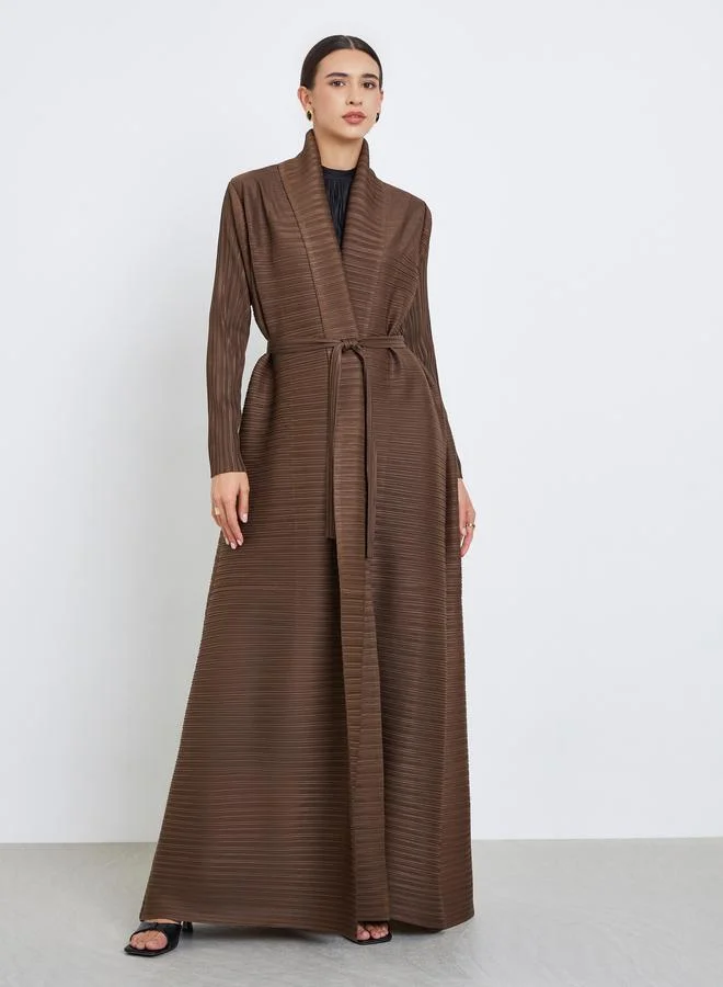 تايك تو عباية سادة محبوكة بكسرات وأكمام طويلة