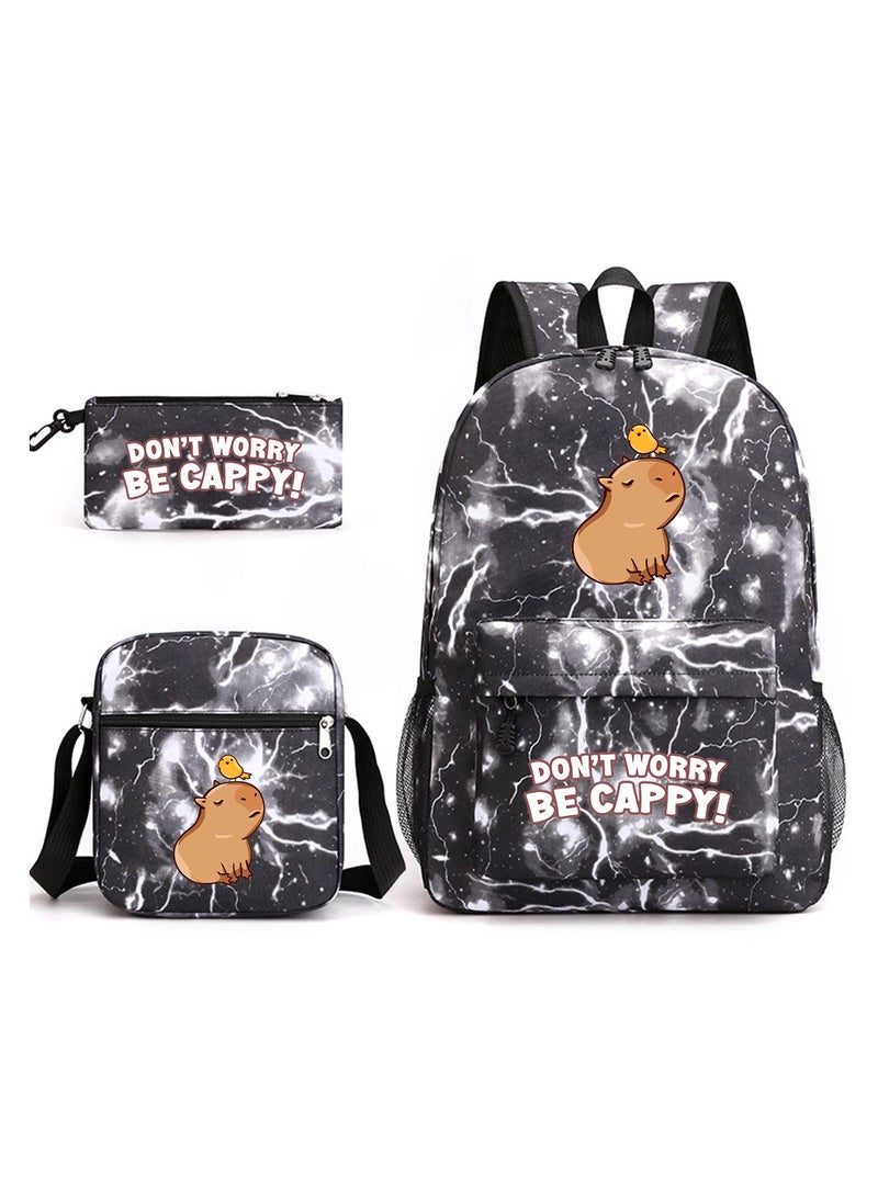 Capybara Children Backpack Schoolbag Teen Student School Book bag with Lunch Box Pen Case 3 in 1 for Kids
