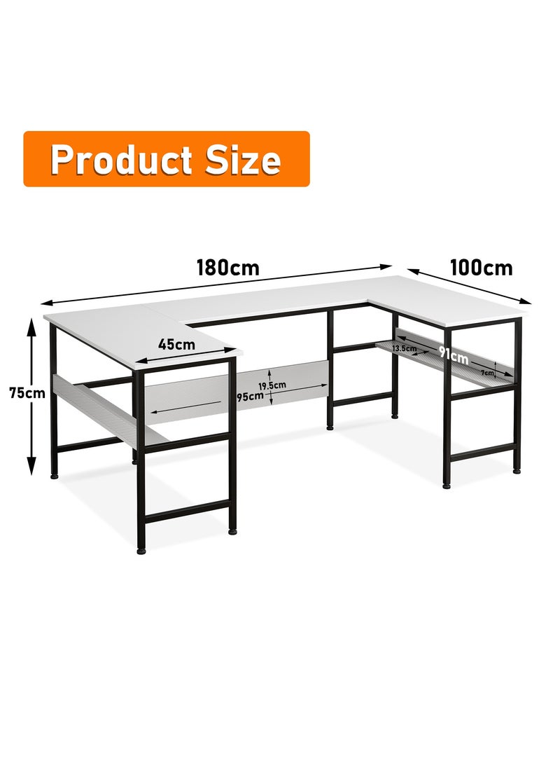 JANTENS - U shaped desk,computer desk with bookshelf layer,large desktop office desk gaming table180*100*75cm - Image 1