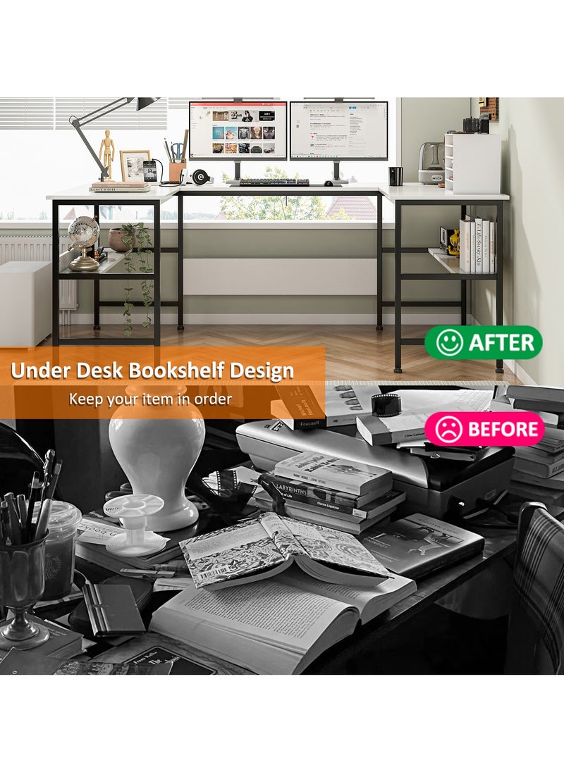 JANTENS - U shaped desk,computer desk with bookshelf layer,large desktop office desk gaming table180*100*75cm - Image 1