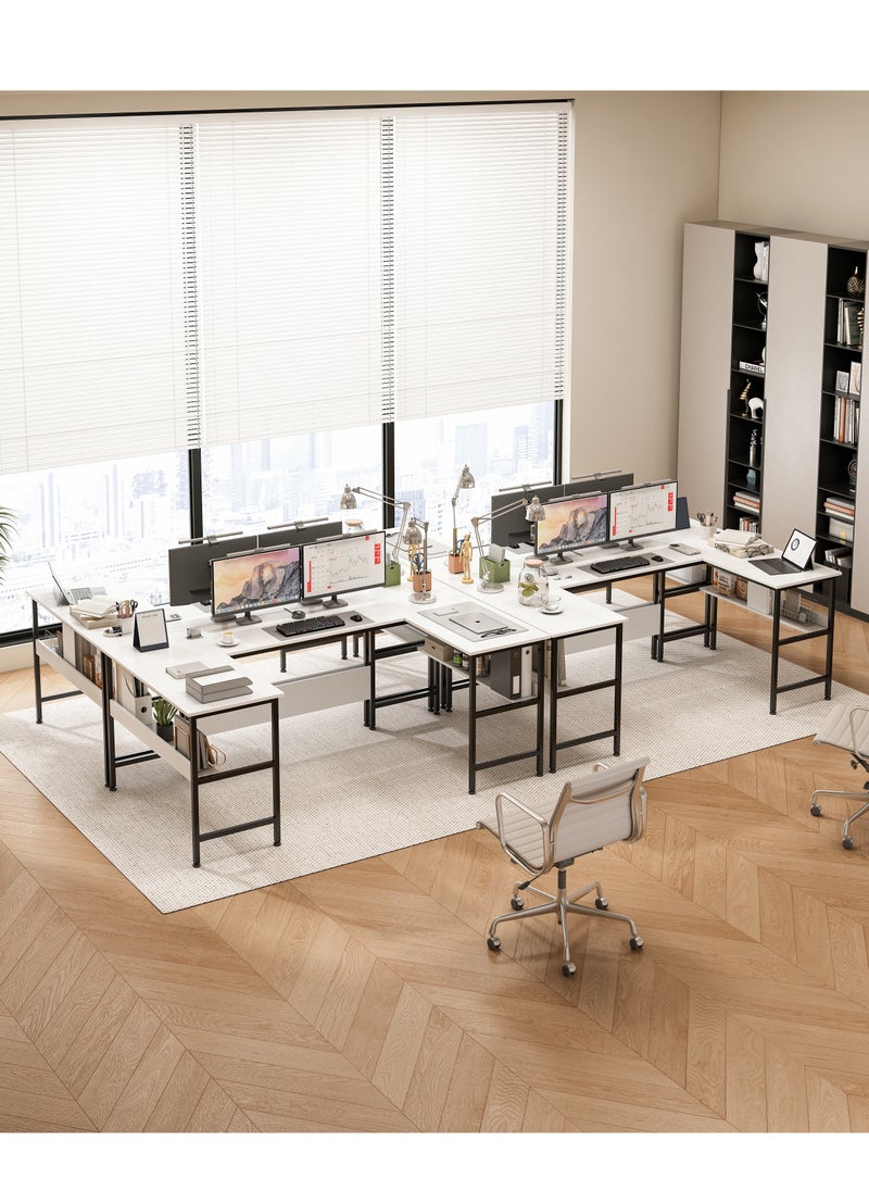 JANTENS - U shaped desk,computer desk with bookshelf layer,large desktop office desk gaming table180*100*75cm - Image 1