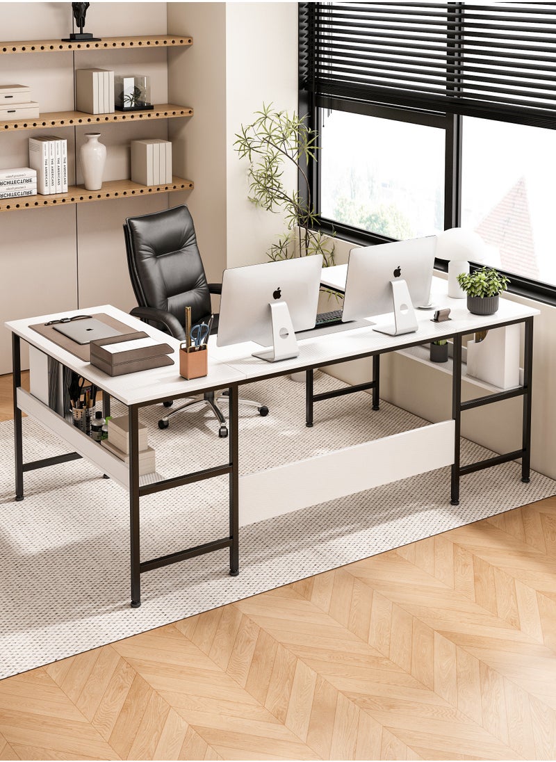 JANTENS - U shaped desk,computer desk with bookshelf layer,large desktop office desk gaming table180*100*75cm - Image 1