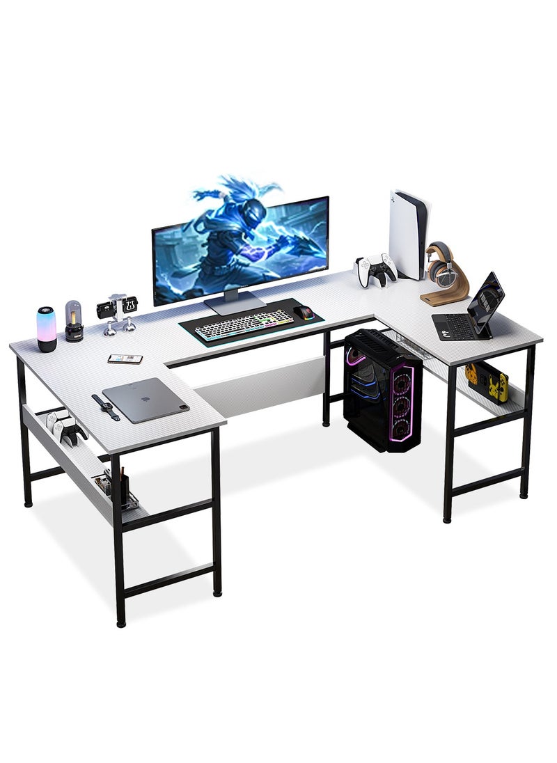 JANTENS - U shaped desk,computer desk with bookshelf layer,large desktop office desk gaming table180*100*75cm - Image 1
