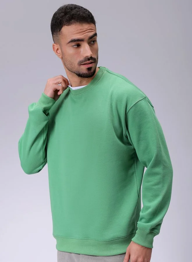 The Indian Garage Co Men Oversized Solid Crew Neck Overhead Sweatshirt