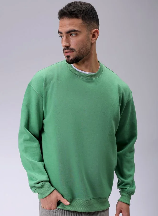 The Indian Garage Co Men Oversized Solid Crew Neck Overhead Sweatshirt