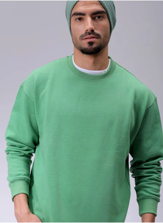 شركة المرآب الهندية Men Oversized Solid Crew Neck Overhead Sweatshirt