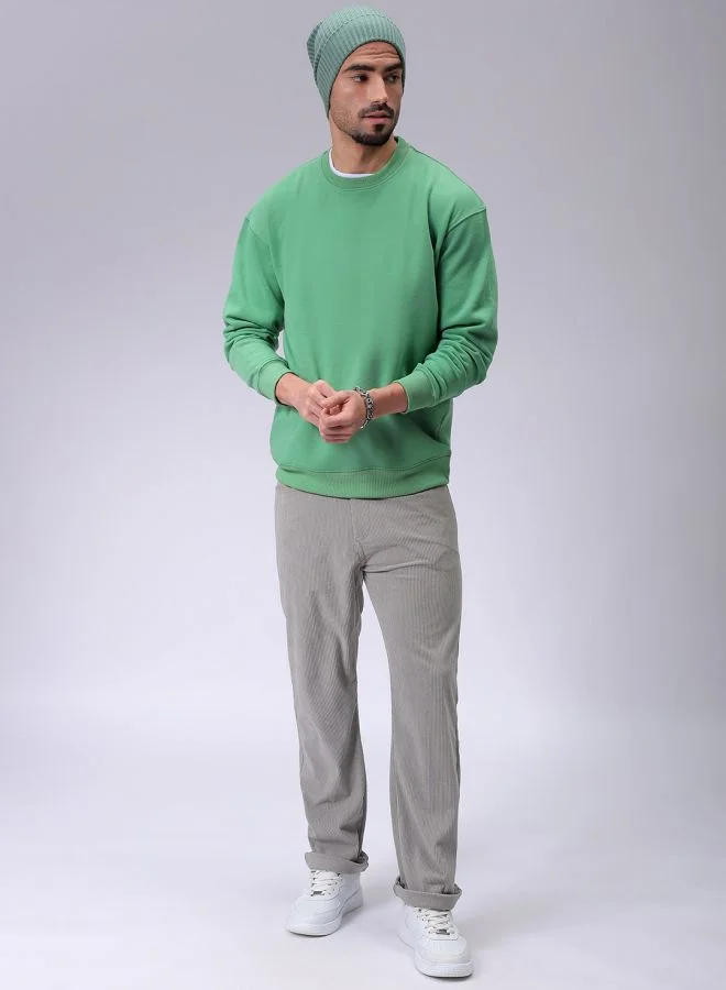 The Indian Garage Co Men Oversized Solid Crew Neck Overhead Sweatshirt