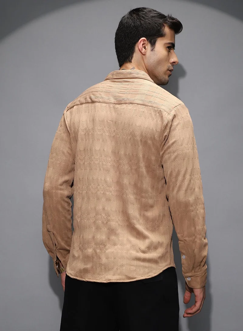 CAHOOT  Men's Peanut Brown Braided-Knot Tactile Shirt for Men | Best Price UAE