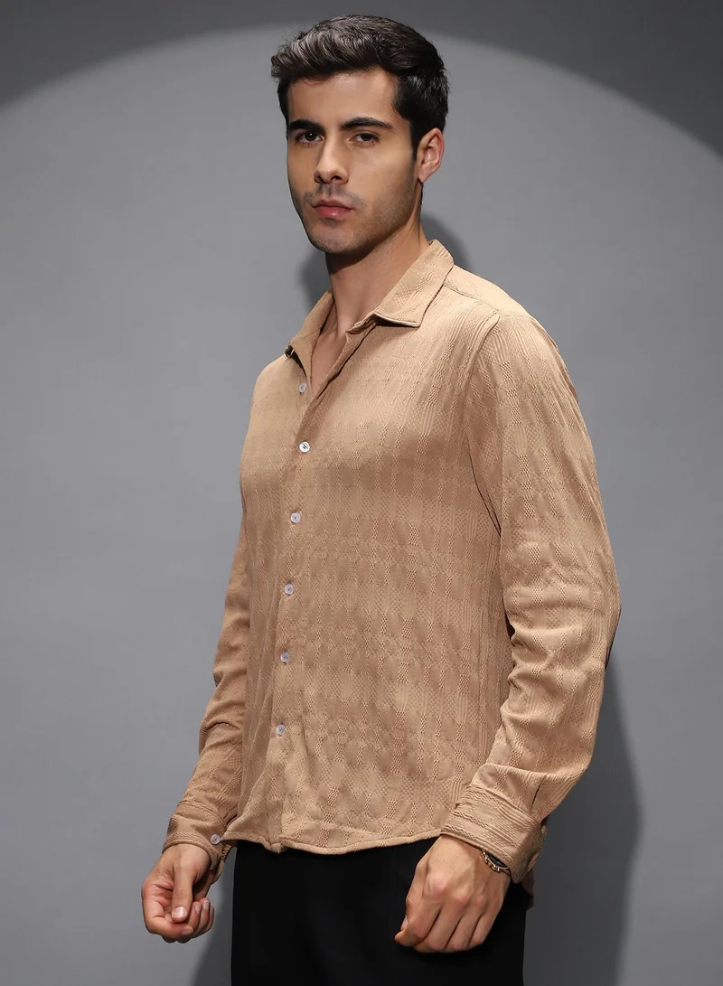 CAHOOT  Men's Peanut Brown Braided-Knot Tactile Shirt for Men | Best Price UAE