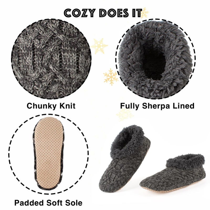 Cozylook 2-Pack Men's Soft Sole Slippers Indoor with Non Slip Grippy Soles, Warm Fuzzy House Slipper Socks for Indoor Comfort, Size 12-13 - Image 4