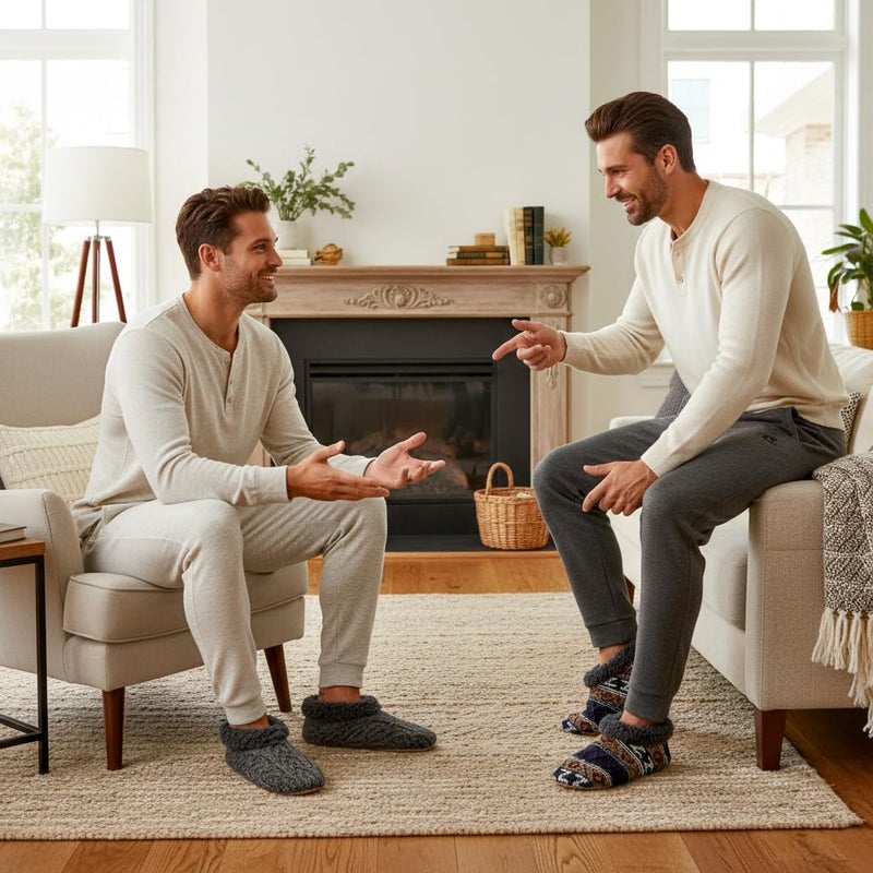 Cozylook 2-Pack Men's Soft Sole Slippers Indoor with Non Slip Grippy Soles, Warm Fuzzy House Slipper Socks for Indoor Comfort, Size 12-13 - Image 2