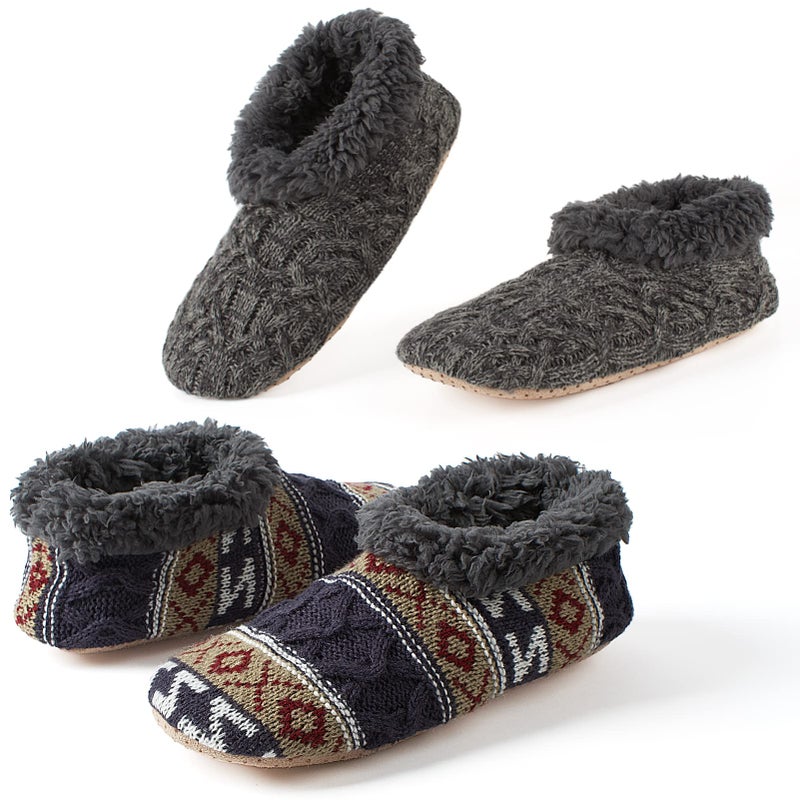 Cozylook 2-Pack Men's Soft Sole Slippers Indoor with Non Slip Grippy Soles, Warm Fuzzy House Slipper Socks for Indoor Comfort, Size 12-13 - Image 1