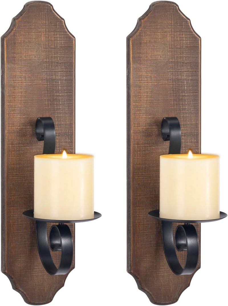 ZOOYOO Black Metal and Wooden Wall Sconce Candle Holders, Elegant Swirling Iron Wall Candle Sconce Holders, Black Hanging Wall Sconce Candle Holders, Set of 2 - Image 1