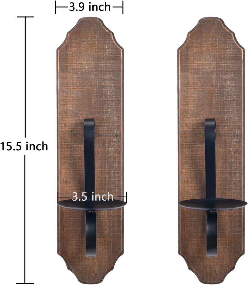 ZOOYOO Black Metal and Wooden Wall Sconce Candle Holders, Elegant Swirling Iron Wall Candle Sconce Holders, Black Hanging Wall Sconce Candle Holders, Set of 2 - Image 3