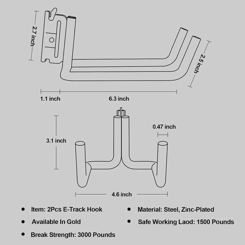Onesnt E-Track J Hook Hanger with Tie Down Anchor - Pack of 2 Black - Image 2