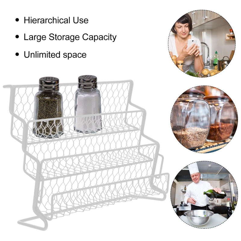 White Metal 3 Tier Spice Rack Organizer For 18 Bottles Kitchen Pantry Storage - Image 4