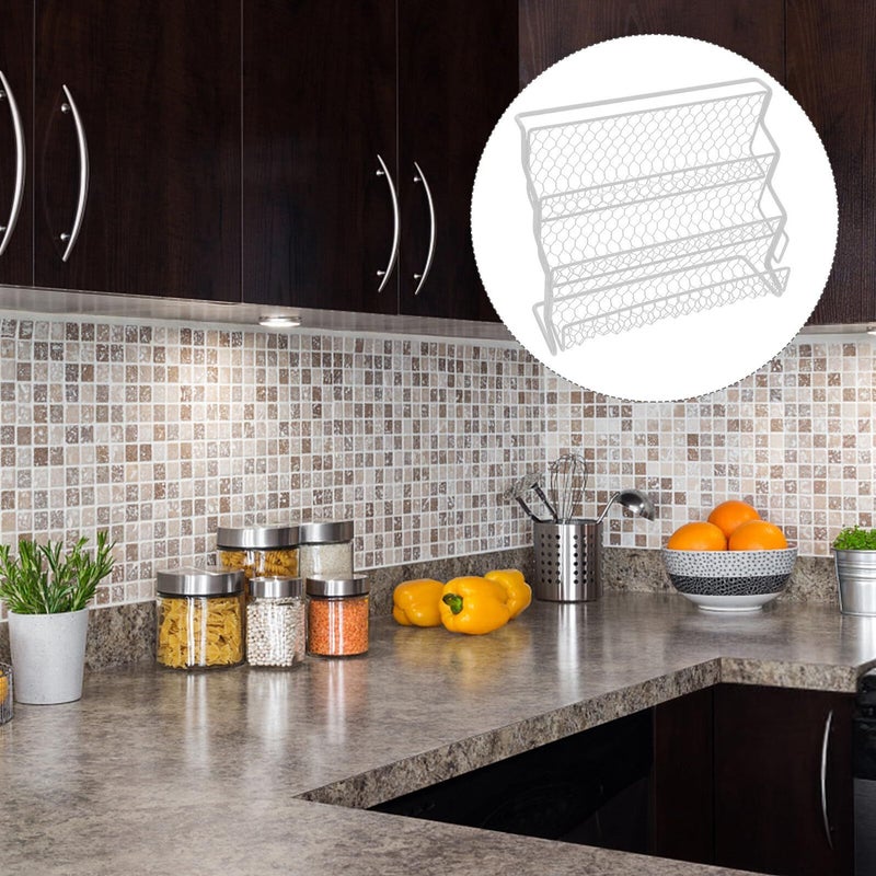 White Metal 3 Tier Spice Rack Organizer For 18 Bottles Kitchen Pantry Storage - Image 5