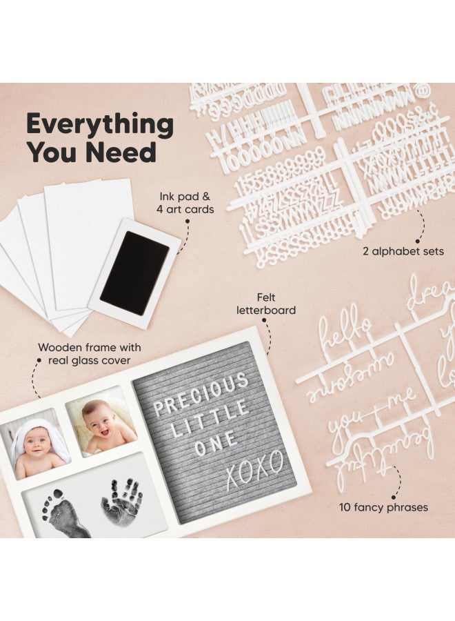 KeaBabies Baby Hand and Footprint Kit with Felt Letterboard, Inkless Ink Pad - Personalized Baby Gifts, Baby Footprint Kit, Newborn Keepsake Baby Handprint Kit, Dog Paw Print Kit (Alpine White) - Image 1