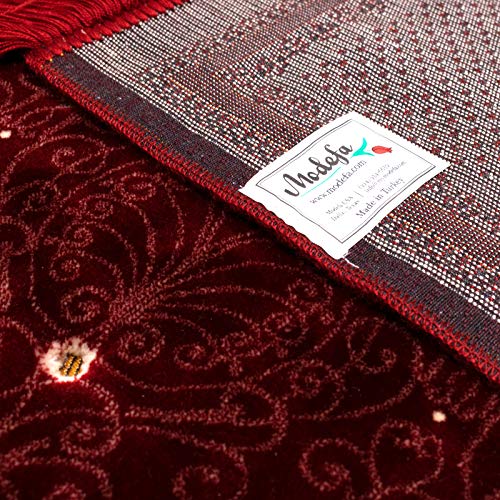 Modefa Velvet Prayer Rug | with Car Hanger | Janamaz Sajjadah Musalla | Thick Plush Wide - Topkapi (Red) - Image 3