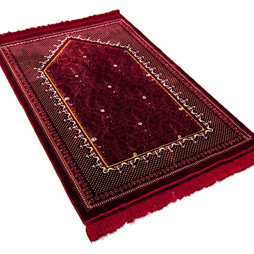 Modefa Velvet Prayer Rug | with Car Hanger | Janamaz Sajjadah Musalla | Thick Plush Wide - Topkapi (Red) - Image 4