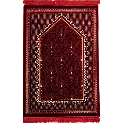 Modefa Velvet Prayer Rug | with Car Hanger | Janamaz Sajjadah Musalla | Thick Plush Wide - Topkapi (Red) - Image 5