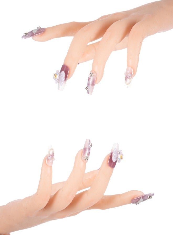 Makeup Gift,Handmade Fake Nails Set,Luxury Golden Color Hard Shell Cosmetic Bag, Handheld UV LED Nail Lamp with USB Charging CablePurple) - Image 3